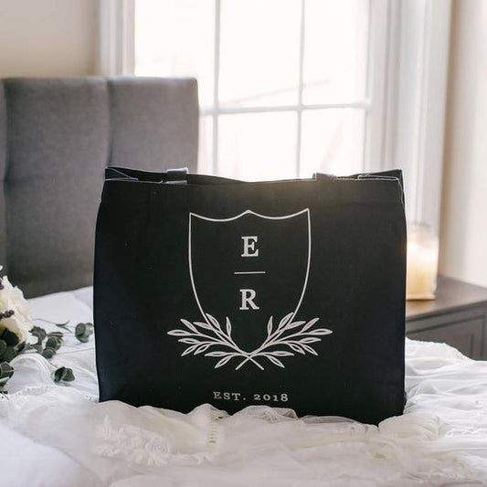 Personalized Canvas Wedding Tote with Initials and Date