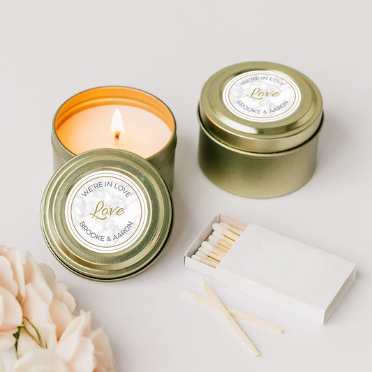 Personalized Gold Tin Candle - Geo Marble