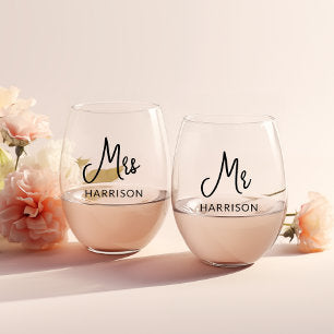 Personalized Mr & Mrs Wine Glasses