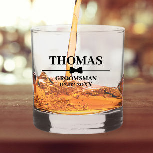 Personalized Name Stylish Groomsman Proposal Whiskey Glass