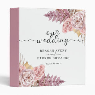 Personalized Pampas Grass Floral Wedding Album 3 Ring Binder