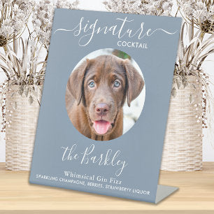 Pet Dog Wedding Signature Cocktail Dusty Blue Pedestal Sign