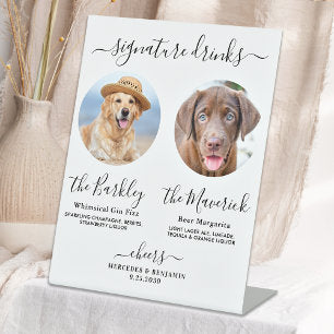 Pet Dog Wedding Signature Drinks Custom Photo Bar Pedestal Sign