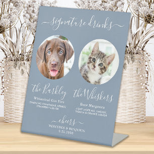 Pet Dog Wedding Signature Drinks Photo Dusty Blue Pedestal Sign