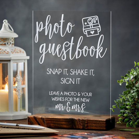 Photo Guestbook Snap It Shake It Stick It Acrylic Wedding Sign
