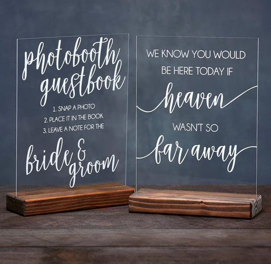 Photobooth Guestbook & Wedding Memorial Acrylic Wedding Signs, Set of 2