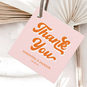 Pink and Orange Retro 70s Thank You Wedding Favor Tags