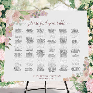 Pink Floral Alphabetical Wedding Seating Chart Foam Board