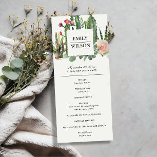 PINK FLORAL DESERT CACTI WEDDING CEREMONY PROGRAM