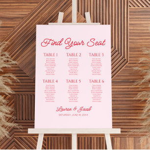 Pink Red Find Seat Small Wedding Seating Chart Foam Board