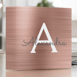 Pink & Rose Gold Brushed Metal Event Planner 3 Ring Binder