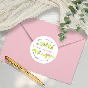 Pink Roses Boho Watercolor Floral Return Address Classic Round Sticker