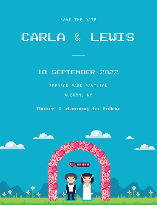 Pixelated Love Save The Date Cards by Yunita Y.