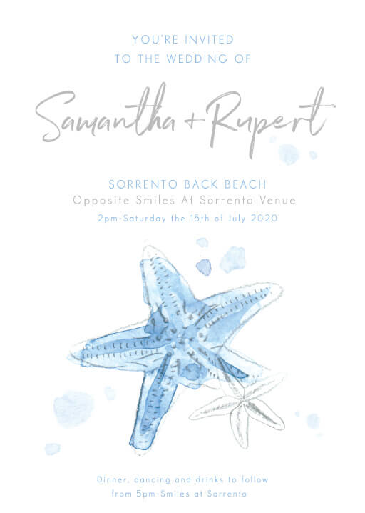 Watercolour Starfish Wedding Invitations by Christie E.