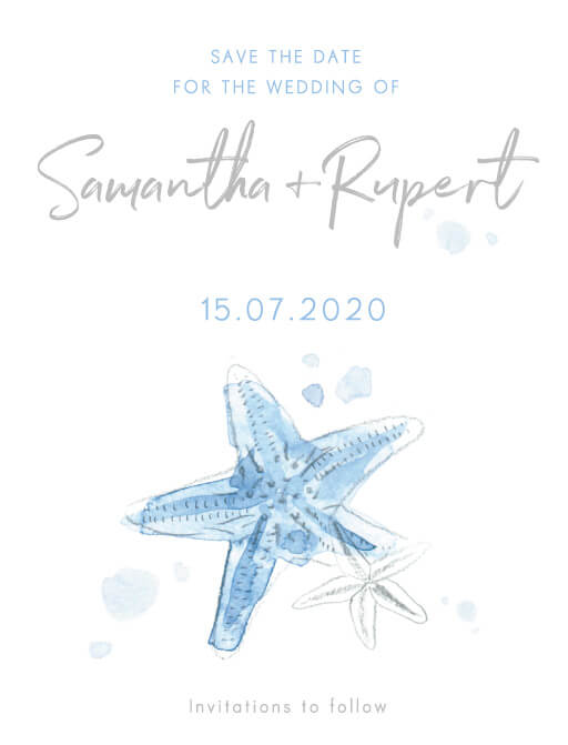 Watercolour Starfish Save The Date Cards by Christie E.