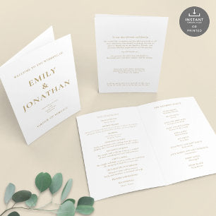 Printable Gold Text Church Folded Wedding Program