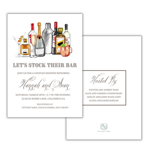 Watercolor Stock the Bar - Wedding Shower Invite