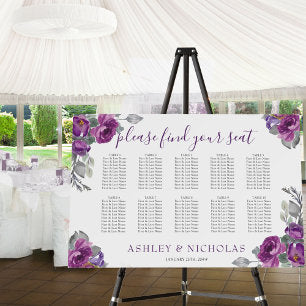 Purple Floral 10 Table Wedding Seating Chart Foam Board