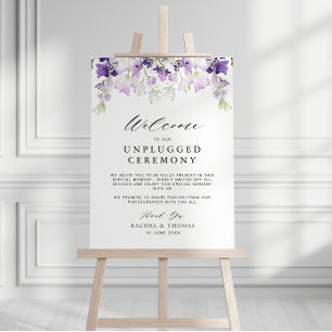 purple lavender floral unplugged ceremony sign