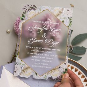 Purple White Floral Frosted Acrylic Wedding Invite CAM028