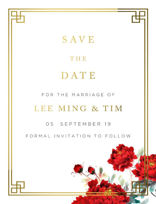 Red Peony Save The Date Cards by Stella M.