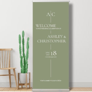 Refined Sage Green Typography Wedding Welcome Retractable Banner