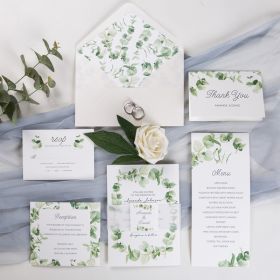Refreshing Green Eucalyptus Wedding Invitation With Vellum Paper Belly Band And Tag Swi020