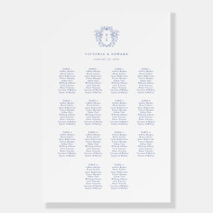 Regency Blue Crest Monogram Wedding Seating Chart Foam Board