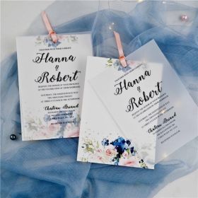 Romantic Blush And Navy Flowers Vellum Layered Wedding Invitations Swvl014