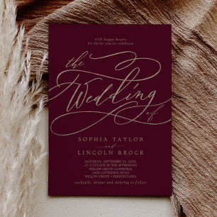 Romantic Burgundy Calligraphy The Wedding Of Invitation