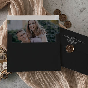Romantic Calligraphy Dark Photo Wedding Invitation Envelope