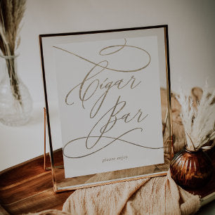 Romantic Gold Calligraphy Cigar Bar Sign