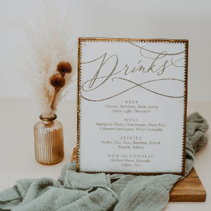 Romantic Gold Calligraphy Drink Menu Sign