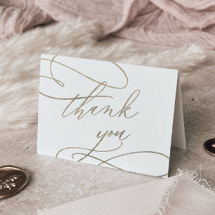 Romantic Gold Calligraphy Wedding Thank You Card
