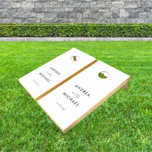 Romantic Heart Script Minimalist Modern Wedding Cornhole Set