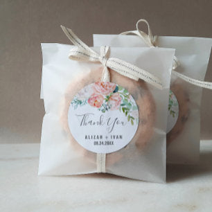 Romantic Peony Flowers Thank You Wedding Favor Classic Round Sticker