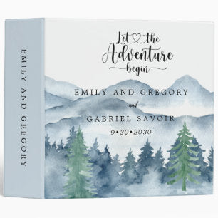 Romantic Rustic Watercolor Mountains Trees Wedding 3 Ring Binder