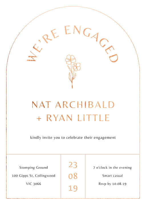 Rose Foil Arch Engagement Invitations by Nicole C.