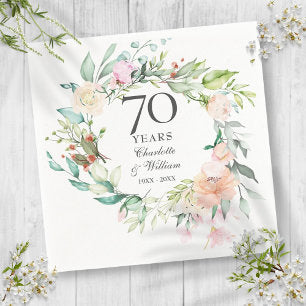 Roses Garland Floral 70th Wedding Anniversary Napkins
