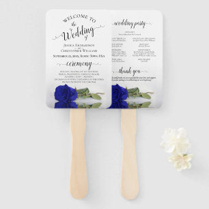Royal Blue or Cobalt Rose Elegant Wedding Program Hand Fan