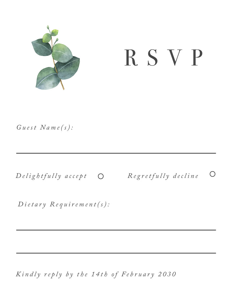 Eucalyptus RSVP Cards by Jamie L.