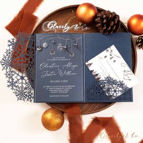 Rustic Navy blue Winter Acrylic Wedding Invitation Suite CAPL094