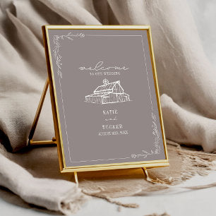 Rustic Barn Amethyst Gray Fall Wedding Welcome Poster