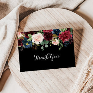 Rustic Black Botanical Formal Flat Wedding Thank You Card
