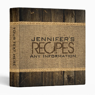 Rustic Burlap Vintage Wood 3 Ring Binder