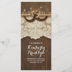 Rustic Country Horseshoes LaceWood Wedding Program