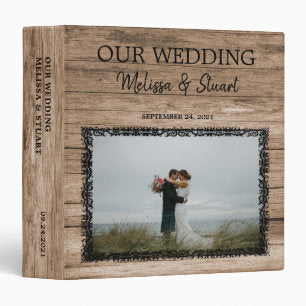 Rustic dark barn wood photo Wedding album 3 Ring B 3 Ring Binder
