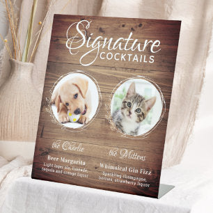 Rustic Dog Signature Drinks Custom Pet Wedding Pedestal Sign