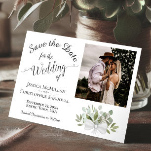 Rustic Eucalyptus Calligraphy & Photo Wedding Save The Date