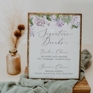 Rustic Lilac Signature Drinks Sign